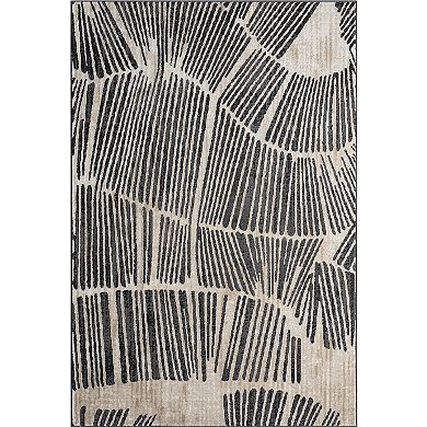 Abani Rugs Terra TER210A Beige Black Linear Wave Contemporary Area Rug