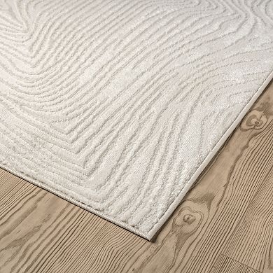 Abani Zen ZEN110A Neutral Layered Wavy Borders Cream Area Rug
