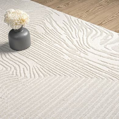 Abani Zen ZEN110A Neutral Layered Wavy Borders Cream Area Rug