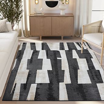 Abani Rugs Terra TER220A Modern Block Pattern Beige Black Area Rug
