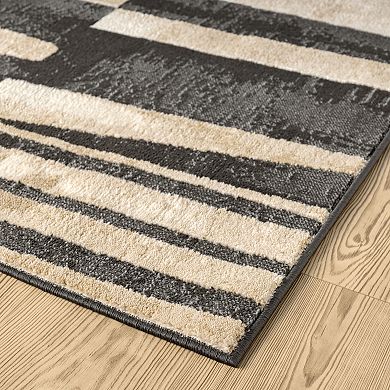 Abani Rugs Terra TER220A Modern Block Pattern Beige Black Area Rug