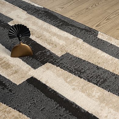 Abani Rugs Terra TER220A Modern Block Pattern Beige Black Area Rug