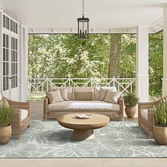 Abani Rugs Ocean OCE130B Green Tropical Flower Indoor/Outdoor Area Rug