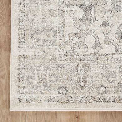 Abani Beau BEA110A Vintage-Inspired Cream and Grey Distressed Medallion Design