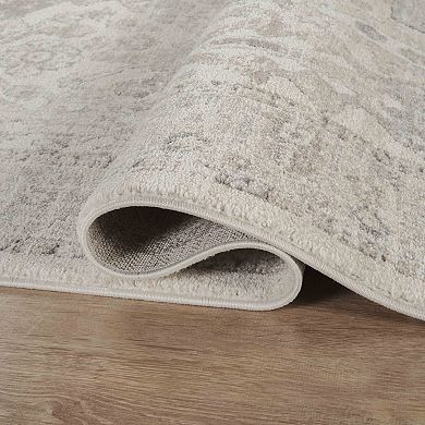 Abani Beau BEA110A Vintage-Inspired Cream and Grey Distressed Medallion Design