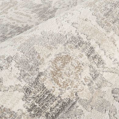 Abani Beau BEA110A Vintage-Inspired Cream and Grey Distressed Medallion Design