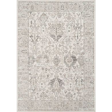 Abani Beau BEA110A Vintage-Inspired Cream and Grey Distressed Medallion Design
