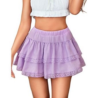 Avidlove Women Mini Skirt Y2K Lace Skirts Tiered Ruffle Flowy Cute Lingerie Skirts