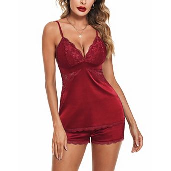 Avidlove Women Sleepwear Satin Pajamas Set Lace Camisole Shorts Nightwear