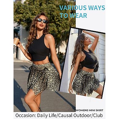 Avidlove Women High Waist Mesh Layer Asymmetrical Drawstring Ruched Mini Skirt