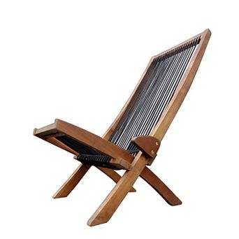 KWPZQEB Folding Roping Chair, Wood Leisure Chair with High, Slanted Backrest for Outdoor