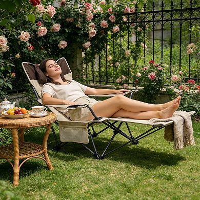 KWPZQEB Outdoor Camping Chairs, Adjustable Reclining Chair with Side Pockets & Cup Holder