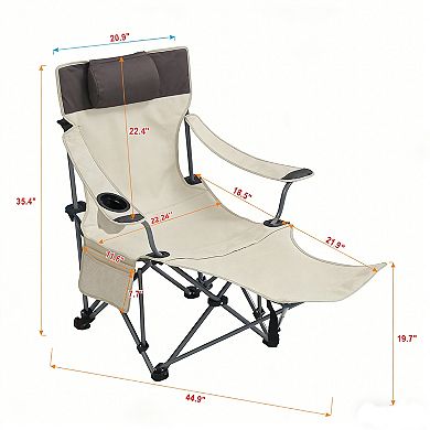 KWPZQEB Outdoor Camping Chairs, Adjustable Reclining Chair with Side Pockets & Cup Holder