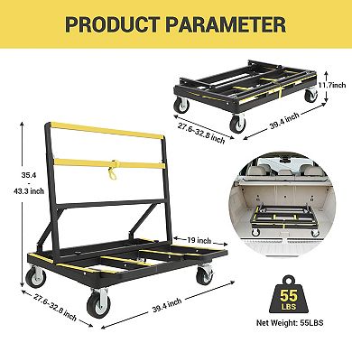 Folding Garden Cart 2200lbs Capacity Panel Dolly with Expandable Deck and 4 Swivel Casters