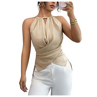 Women’s Cutout Sleeveless Cami Blouse Wrap Waist Tank Top