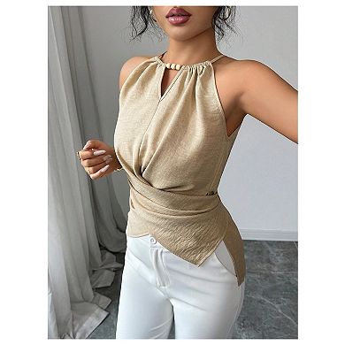 Women’s Cutout Sleeveless Cami Blouse Wrap Waist Tank Top