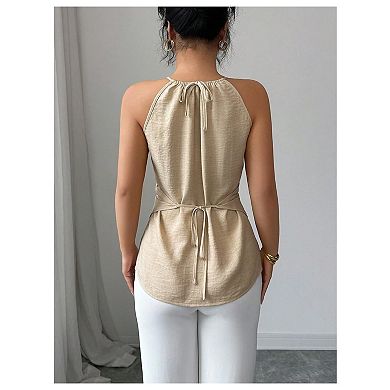 Women’s Cutout Sleeveless Cami Blouse Wrap Waist Tank Top