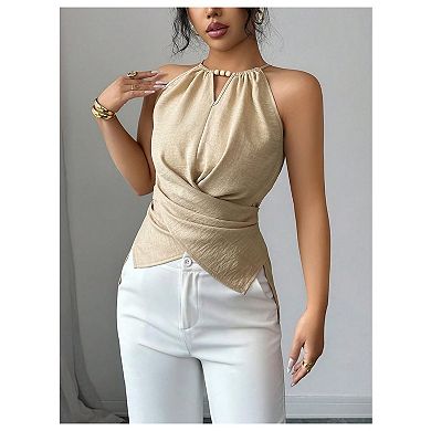 Women’s Cutout Sleeveless Cami Blouse Wrap Waist Tank Top