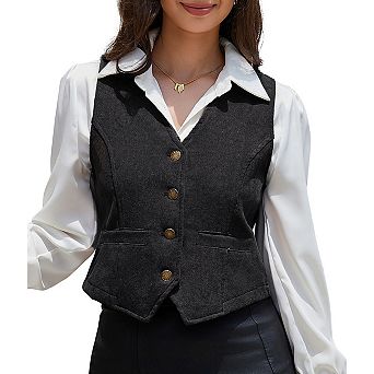 Women's Vintage Corduroy V Neck Sleeveless Vest Jacket Top