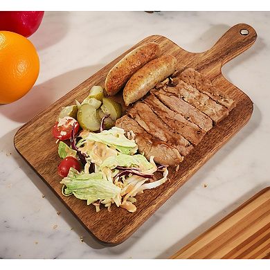 MOEPLSY 13.7" x 7" Premium Acacia Wood Cutting Board with Handle, Multipurpose Serving Board