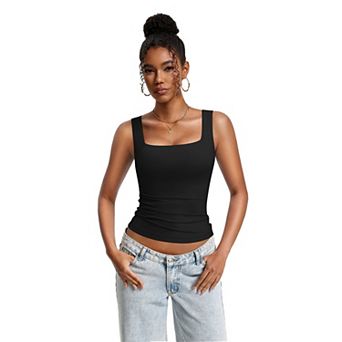 Avidlove Square Neck Wide Strap Built-In Removable Pad Double Lined Slim Tank Top