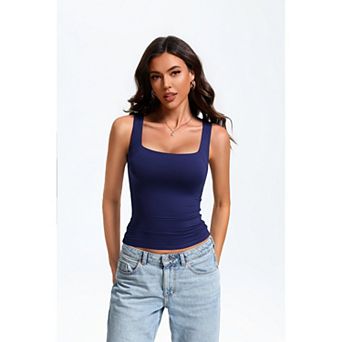 Avidlove Square Neck Wide Strap Built-In Removable Pad Double Lined Slim Tank Top