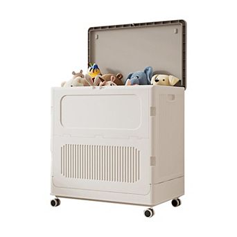 123L Rolling Laundry Hamper with Lid, Collapsible Plastic Laundry Basket on Wheels, Balcony Bedroom