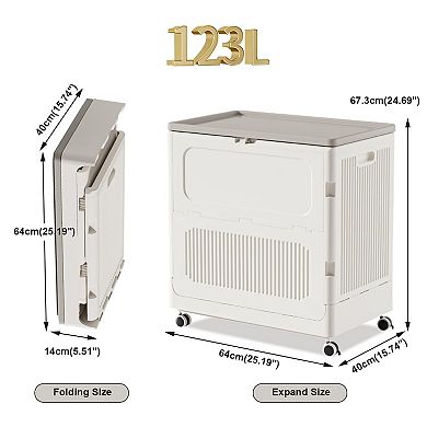 123L Rolling Laundry Hamper with Lid, Collapsible Plastic Laundry Basket on Wheels, Balcony Bedroom