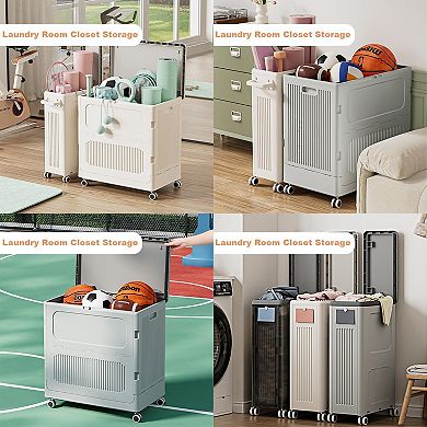 123L Rolling Laundry Hamper with Lid, Collapsible Plastic Laundry Basket on Wheels, Balcony Bedroom