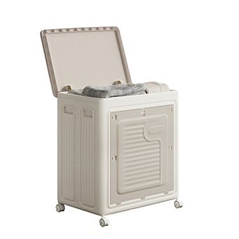 150L Rolling Laundry Hamper with Lid - Collapsible Plastic Clothes Storage Basket for Bathroom