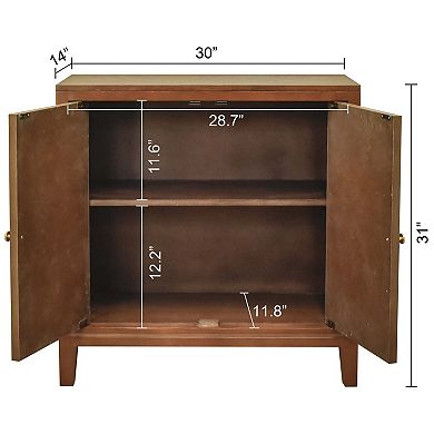 eHemco Tropical Monstera 2-Door Storage Cabinet, Modern Retro Style, Antique Walnut
