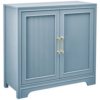 eHemco 2-Door Storage Cabinet, Azure Grey, Ribbed Style, Modern Retro Desig