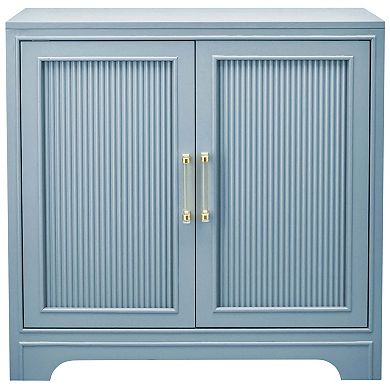 eHemco 2-Door Storage Cabinet, Azure Grey, Ribbed Style, Modern Retro Desig