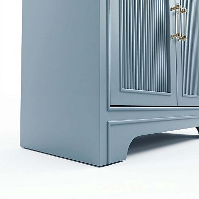 eHemco 2-Door Storage Cabinet, Azure Grey, Ribbed Style, Modern Retro Desig