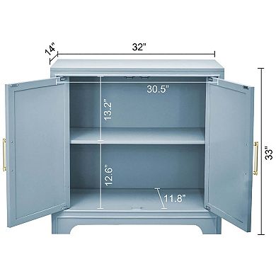eHemco 2-Door Storage Cabinet, Azure Grey, Ribbed Style, Modern Retro Desig