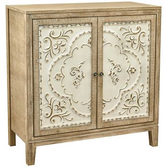 eHemco Vintage Florentine 2-Door Storage Cabinet, Natural and Cream Finish