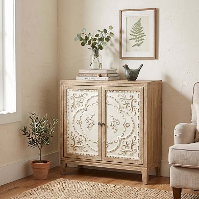 eHemco Vintage Florentine 2-Door Storage Cabinet, Natural and Cream Finish