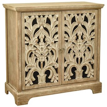 eHemco 2-Door Storage Cabinet with Hollow Floral Carved Doors, Natural