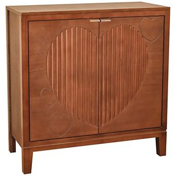 eHemco Kawaii Sweetheart 2-Door Storage Cabinet, Antique Walnut, Heart Carved Design