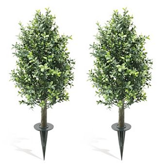 2 pc 70/90cm Faux Boxwood Plants , Outdoor Boxwood Topiary with Ground Spikes,UV Resistant