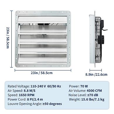 Heavy-Duty EC Motor Shutter Exhaust Fan-Adjustable Speed,Low Noise,High CFM Wall Mounted Ventilation