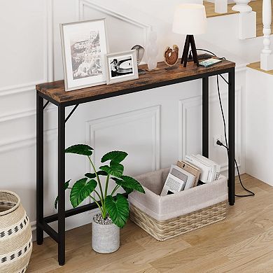 Modern Console Table for Entryway Slim Side Table Behind Couch with Built-in Charging Station