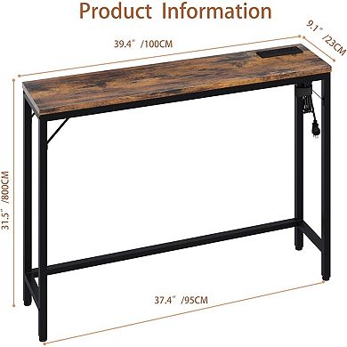 Modern Console Table for Entryway Slim Side Table Behind Couch with Built-in Charging Station