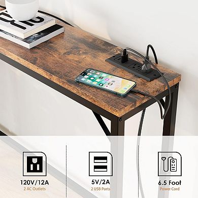 Modern Console Table for Entryway Slim Side Table Behind Couch with Built-in Charging Station