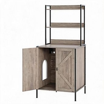 Cat Litter Box Enclosure Furniture Farmhouse Style Auto Litter Box Cabinet with Shelves & Door