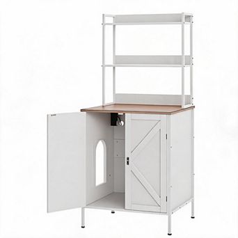 Cat Litter Box Enclosure Furniture Farmhouse Style Auto Litter Box Cabinet with Shelves & Door