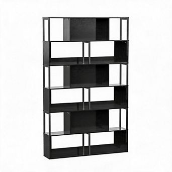 74"Tall 6 tier Geometric Bookshelf, Industrial Metal Frame Bookcase with 15 Open Storage Shelves