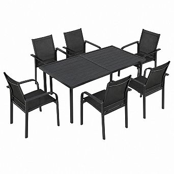 7 pc Patio Dining Set for 6, Outdoor Furniture Set, Patio Table and 6 Textilene Dining Chairs