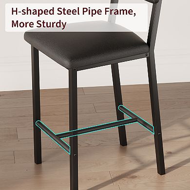 4pcs Bar Stools with Soft Back&Upholstered Seat, 24.8" Counter Height,Footrest, Thickened Metal Legs