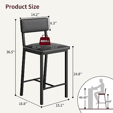 4pcs Bar Stools with Soft Back&Upholstered Seat, 24.8" Counter Height,Footrest, Thickened Metal Legs